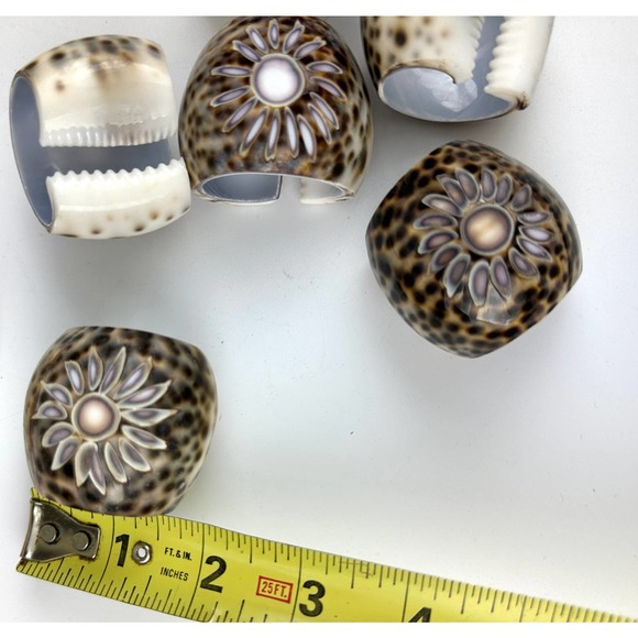 Boho Chic Cowrie Shell Napkin Rings - Set of 6 | Embroidered Ivory Napkin set - Picture 13 of 14